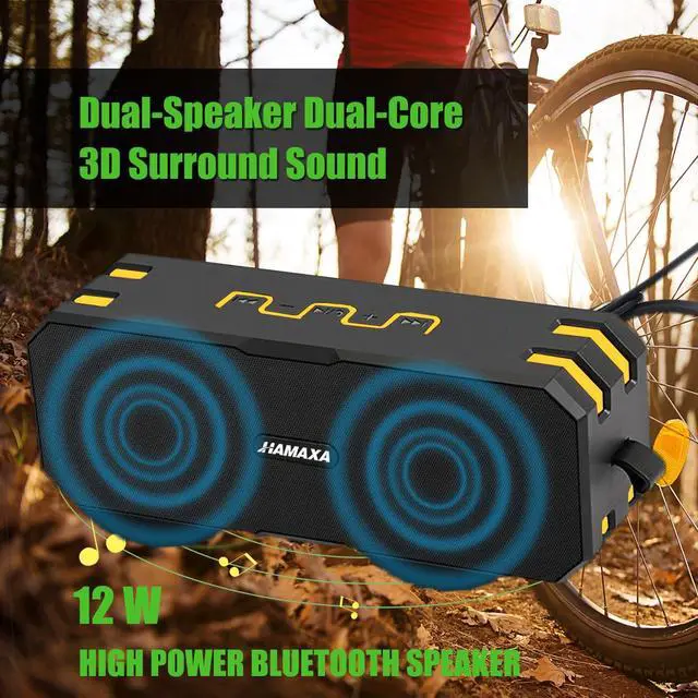 Alt view image 4 of 7 - Werleo 12W IP65 Waterproof Bluetooth 4.0 Speaker Portable Outdoor Wireless Stereo Speakers with Microphone Dual Bass Drivers 3.5mm AUX IN SD TF Cards Slot Hands Free for iPhone Samsung Beach Golf Home
