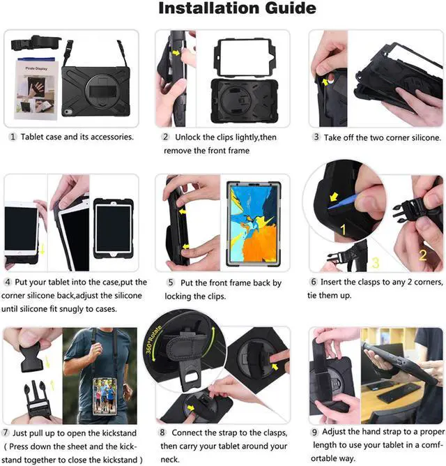 Alt view image 7 of 7 - iPad Pro 11 Inch 2018 Case WERLEO Hybrid hree Layer Heavy Duty Protective Case Shockproof Case Cover with Handle Hand Strap, Kickstand& Shoulder Strap for iPad Pro 11 2018 Release Tablet