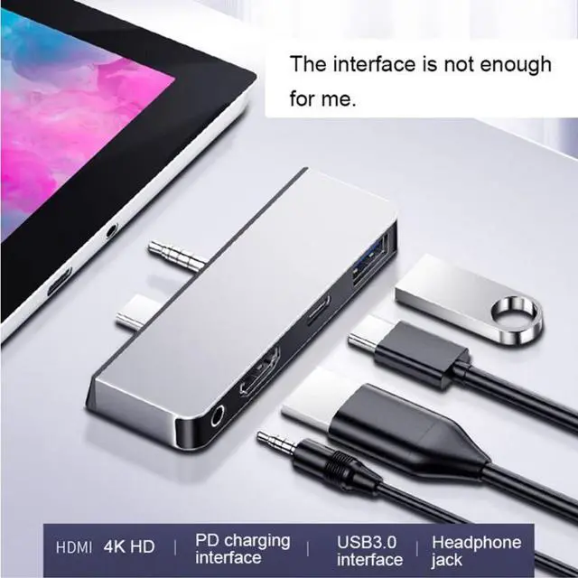 Alt view image 2 of 7 - CableDeconn Type-c 4 In 1 USB C Docking Station Hub 4K HDMI PD Charging USB 3.0 3.5mm Headphone Adapter for Surface Go