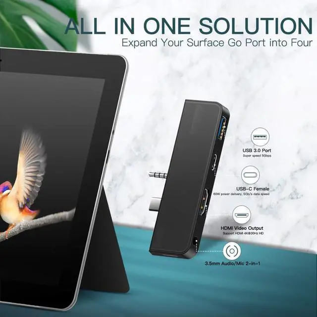 Alt view image 5 of 7 - CableDeconn Type-c 4 In 1 USB C Docking Station Hub 4K HDMI PD Charging USB 3.0 3.5mm Headphone Adapter for Surface Go