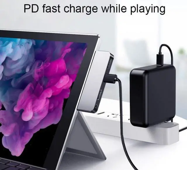 Alt view image 7 of 7 - CableDeconn Type-c 4 In 1 USB C Docking Station Hub 4K HDMI PD Charging USB 3.0 3.5mm Headphone Adapter for Surface Go
