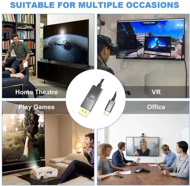 Alt view image 4 of 6 - CableDeconn USB-C to DisplayPort 8K Cable 2M 7680x4320 8K@30Hz 4K@144Hz HDTV Adapter for New MacBook 2017 2018 Dell XPS  2m