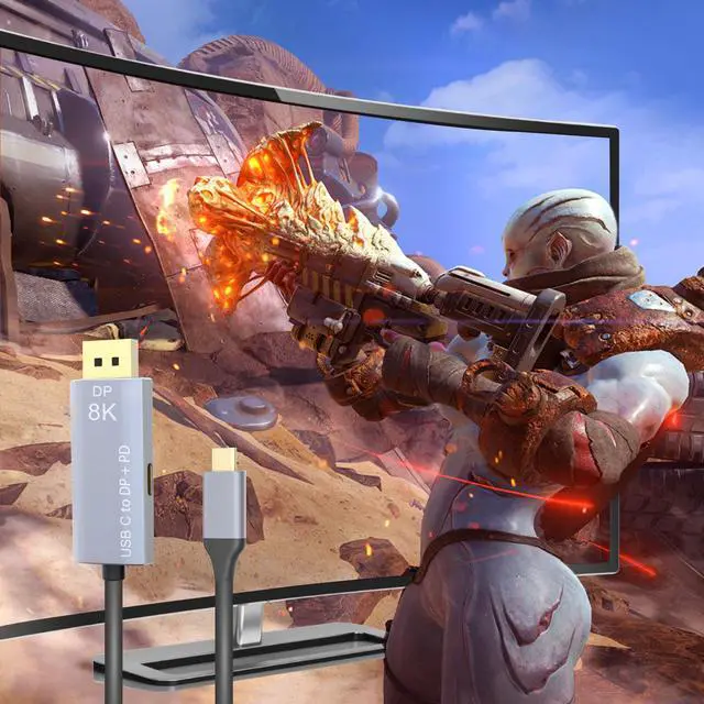Alt view image 5 of 7 - CableDeconn USB C to DisplayPort 1.4 8K Cable with USB-C PD 8K@60Hz 4K@144Hz Converter Thunderbolt 3 to DisplayPort Adapter Compatible with New MacBook Pro 2019 2020 DELL XPS 1m 3.3ft