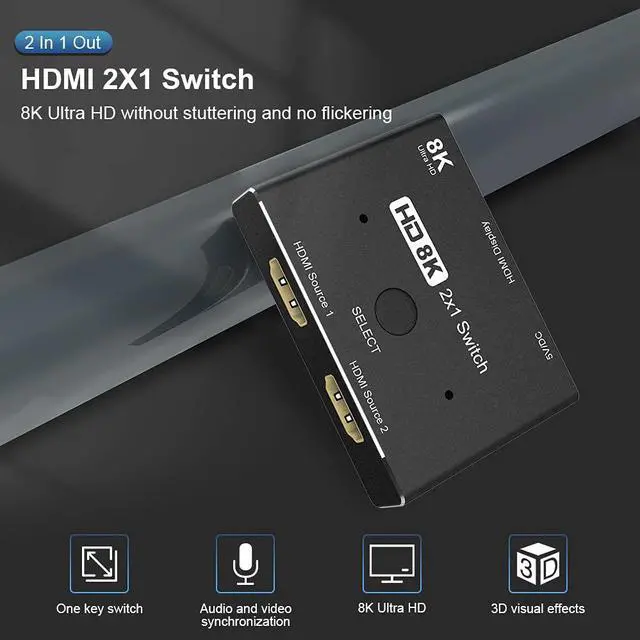 Alt view image 6 of 8 - CABLEDECONN HDMI 2.1 Ultra HD 8K High Speed 48Gbps Directional Switch Only 2in 1out 8K@60Hz 4K@120Hz Splitter Converter Compatible with Xbox PS5 Projectors Monitors