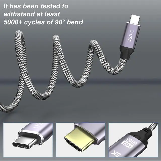 Alt view image 2 of 7 - CableDeconn USB-C USB3.1 to HDMI 2.1 8K Cable  7680x4320 8K@30Hz 4K@120Hz UHD HDR High Speed 48Gbps Thunderbolt 3 Compatible for HDTVs Projectors and Monitors 1.8m