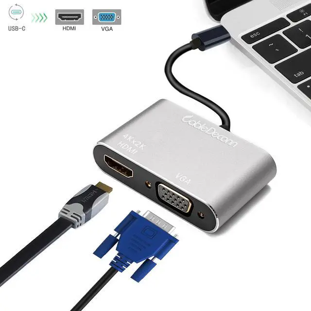 Alt view image 7 of 7 - CableDeconn Thunderbolt 3 hdmi vga adapter usb Type-c hub usb c hdmi 4k cable 2in1 Multiport usb3.1 Converter For mac apple new Macbook 2017