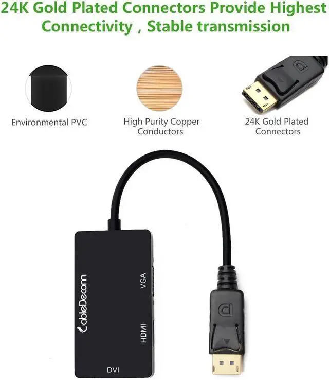 Alt view image 4 of 5 - CableDeconn Displayport Dp to Hdmi vga dvi Male to Female 3-in-1 Adapter Converter Cable For pc