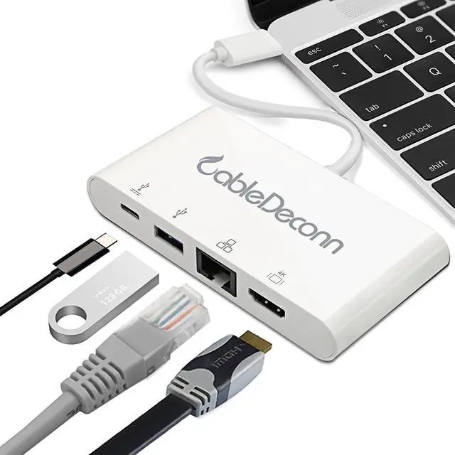 Alt view image 2 of 7 - CableDeconn thunderbolt 3 usb type-c hub hdmi ethernet rj45 usb3.0 usb c charging 4in1 adapter cable converter for 2017 macbook pro Dell XPS