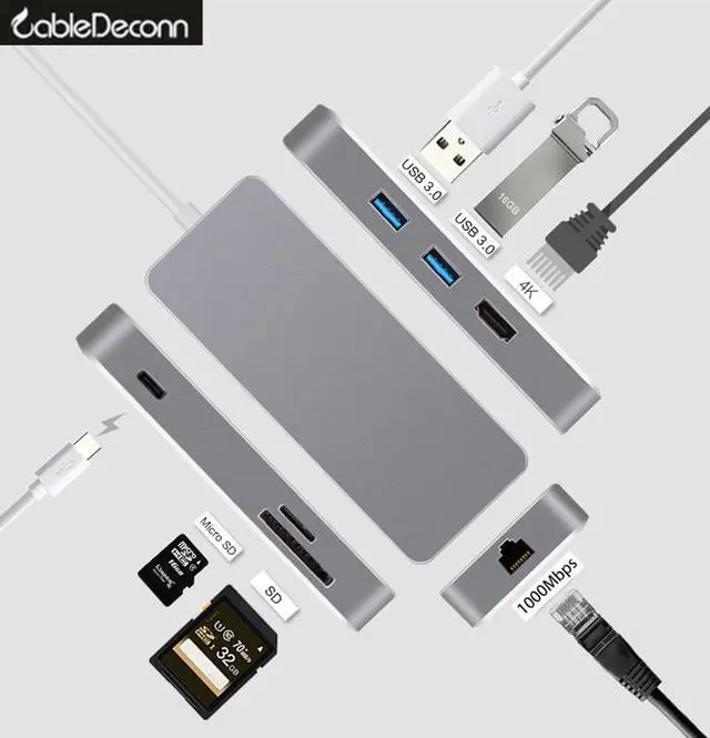 Main image of CableDeconn usb type-c thunderbolt 3 dock hdmi 4k ethernet rj45 Multiport hub Adapter usb3.0 usb c charge tf sd card reader cable For macbook pro 2017
