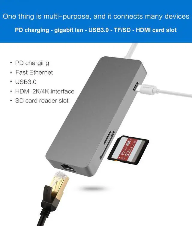 Alt view image 7 of 7 - CableDeconn usb type-c thunderbolt 3 dock hdmi 4k ethernet rj45 Multiport hub Adapter usb3.0 usb c charge tf sd card reader cable For macbook pro 2017