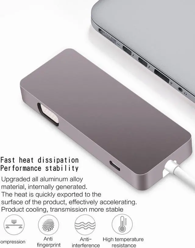 Alt view image 2 of 6 - CableDeconn USB-C Thunderbolt 3 Hub usb3.1 Type C to HDMI 4K VGA 1080P SB3.0 USB2.0 USB C PD 5in1 Docking Adapter for Macbook Pro 2017 2016