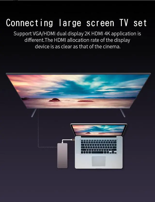 Alt view image 6 of 6 - CableDeconn USB-C Thunderbolt 3 Hub usb3.1 Type C to HDMI 4K VGA 1080P SB3.0 USB2.0 USB C PD 5in1 Docking Adapter for Macbook Pro 2017 2016