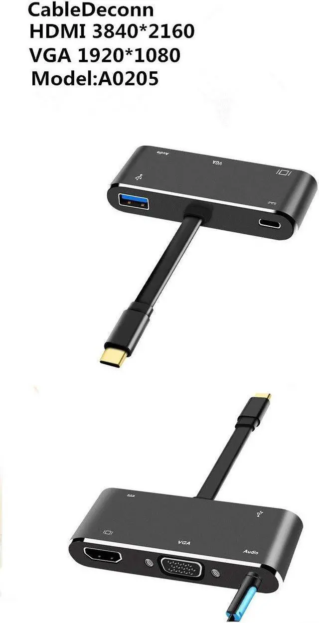 Alt view image 4 of 8 - CableDeconn USB-C Hub Dock Thunderbolt 3 to HDMI 4K VGA USB3.0 Hub USB-C PD Audio Converter Cable Adapter for Macbook 2016 2017