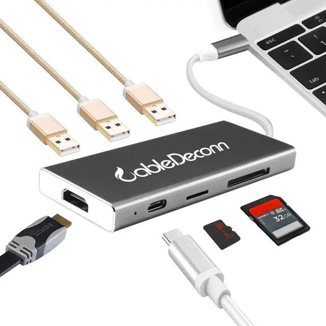 Alt view image 4 of 7 - CableDeconn 7IN1 Portable Type USB-C Hub 3.1 with HDMI Port USB 3.0 SD & MicroSD Card Reader USBC Charging port for MacBook Pro 2016 2017