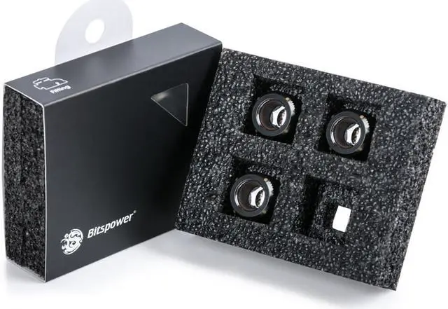 Main image of Bitspower G1/4" Advanced Multi-Link Fitting, for 12mm OD Rigid Tubing, Matte Black, 4-pack