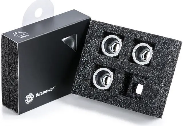 Main image of Bitspower G1/4" Advanced Multi-Link Fitting, for 16mm OD Rigid Tubing, Silver Shining, 4-pack