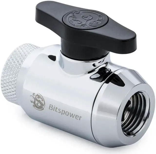 Main image of Bitspower Mini Valve with Rotary Inner G1/4" port and Inner G1/4" port, Silver Shining
