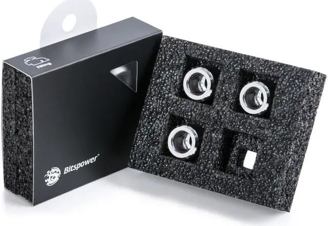 Main image of Bitspower G1/4" Advanced Multi-Link Fitting, for 12mm OD Rigid Tubing, Silver Shining, 4-pack