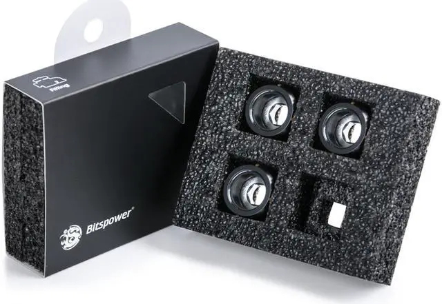 Main image of Bitspower G1/4" Advanced Multi-Link Fitting, for 16mm OD Rigid Tubing, Matte Black, 4-pack
