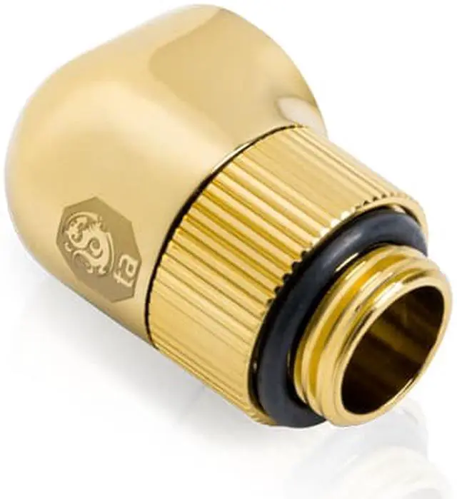 Alt view image 2 of 5 - Bitspower Touchaqua G1/4" Male to Female Extender Fitting, 90? Angle Rotary, True Brass, 2-pack