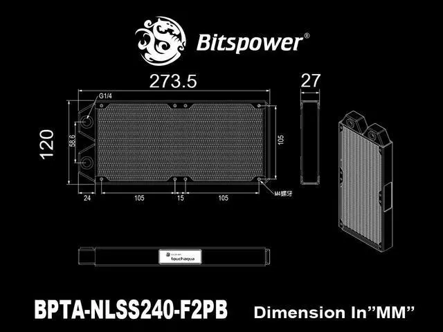 Alt view image 5 of 6 - Bitspower Touchaqua Tarasque 240 Radiator , 240mm