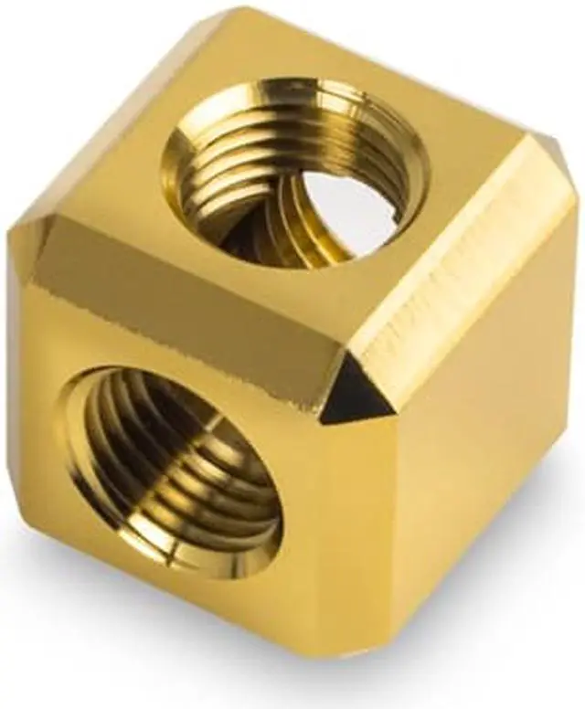 Alt view image 2 of 2 - Bitspower Touchaqua G1/4" T-Block Fitting, True Brass, 2-pack