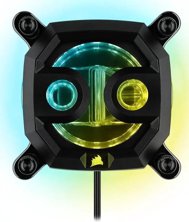 Main image of CORSAIR Hydro X Series XC7 RGB CPU Water Block (1200/AM4) - Nickel-Plated Copper Cold Plate - Black - More Than 60 Micro-Cooling Fins - 16 Individually Addressable RGB LEDs