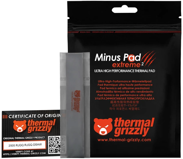 Alt view image 13 of 14 - Thermal Grizzly Minus Pad Extreme V2 - 120x 20x 2.0 mm - 2pcs, Grey (TG-MP-E2-120-20-20-2)