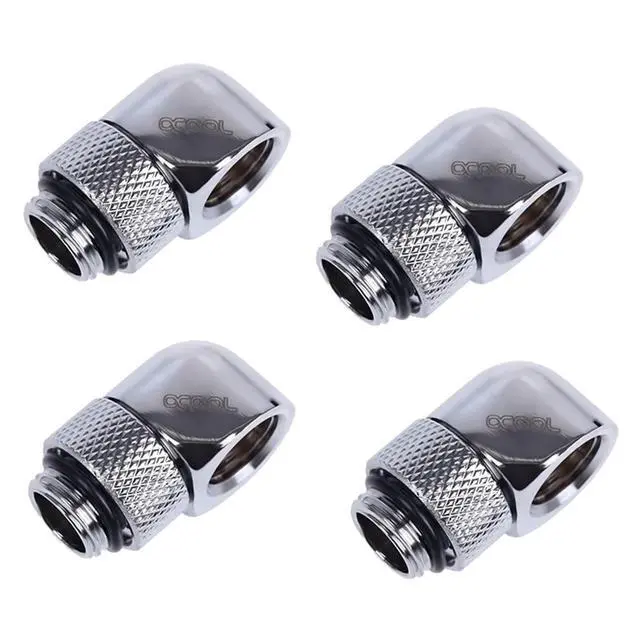 Alt view image 3 of 4 - Alphacool HF G1/4" Male to Female Fitting, 90 Degree Rotary, Chrome, 4-pack