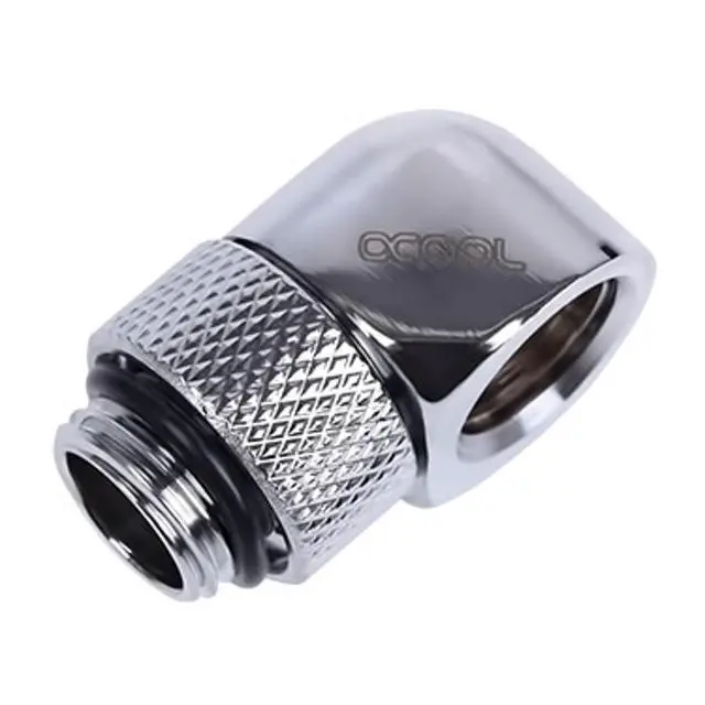 Alt view image 4 of 4 - Alphacool HF G1/4" Male to Female Fitting, 90 Degree Rotary, Chrome, 4-pack
