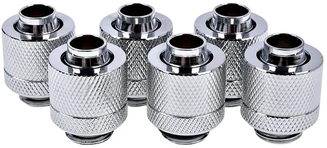 Alt view image 7 of 9 - Alphacool Eiszapfen G1/4" to 10mm ID, 13mm OD Compression Fitting for Soft Tubing, Chrome, 6-pack