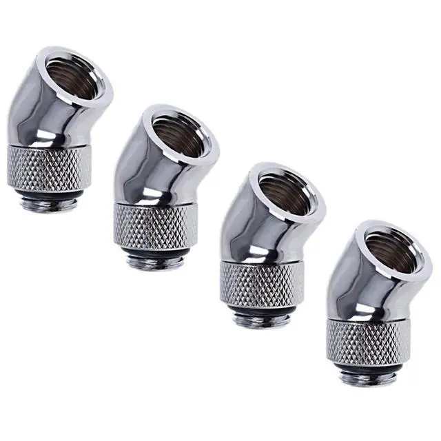 Alt view image 5 of 7 - Alphacool Eiszapfen G1/4" Male to Female Extender, 45 Degree Rotary, Chrome, 4-pack
