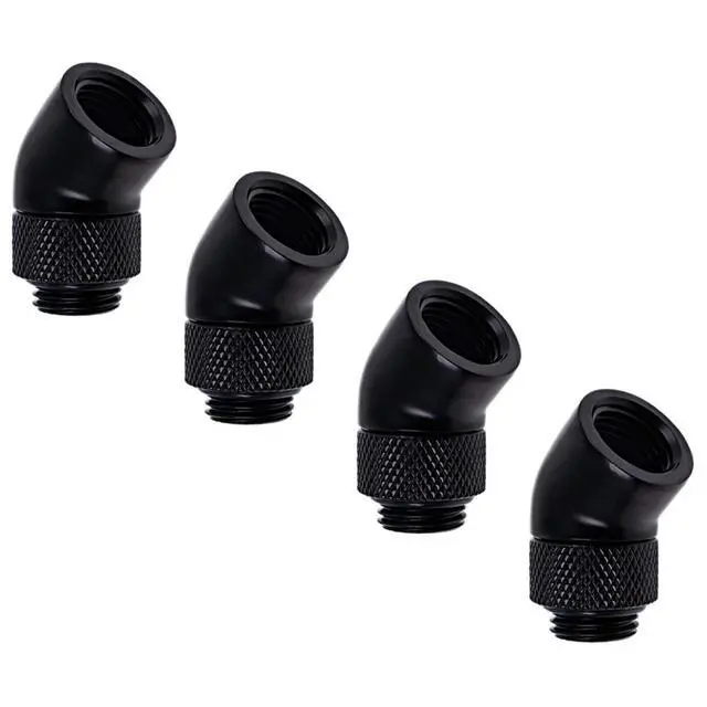 Alt view image 5 of 7 - Alphacool Eiszapfen G1/4" Male to Female Extender, 45 Degree Rotary, Deep Black, 4-pack