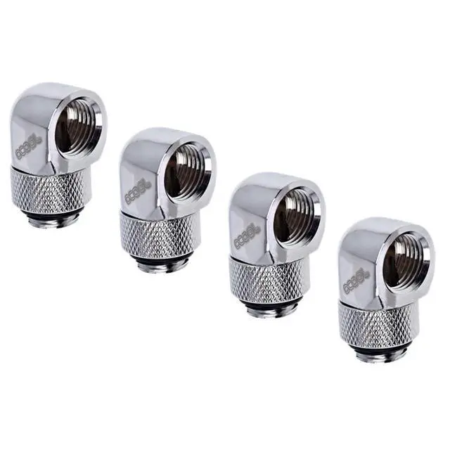 Alt view image 5 of 7 - Alphacool Eiszapfen G1/4" Male to Female Extender, 90 Degree Rotary, Chrome, 4-pack