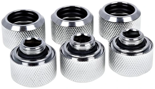 Alt view image 12 of 14 - Alphacool Eiszapfen G1/4" HardTube Compression Fitting for Plexi (Acrylic) / Brass Hard Tubes, 16mm OD, Chrome, 6-pack (17378)
