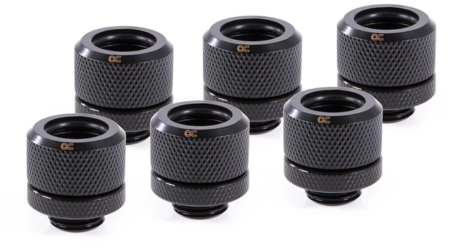 Alt view image 3 of 6 - Alphacool Eiszapfen Hardtube G1/4" Fitting, 14mm OD, Deep Black, 6-Pack, 14/11mm, Brass (1019798)
