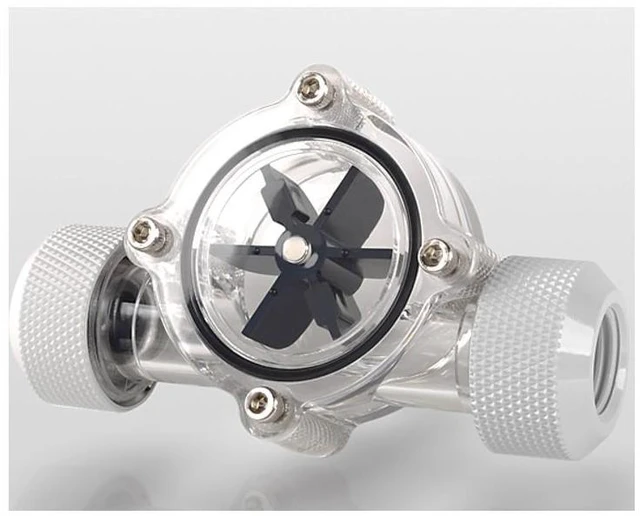 Alt view image 4 of 4 - Bitspower G1/4" Flow Indicator, Clear Main Body, Black Blade, Deluxe White
