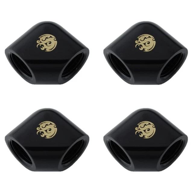 Alt view image 6 of 8 - Bitspower G1/4" Female to Female Extender Fitting, 90 Degree Angle, Matte Black, 4-pack