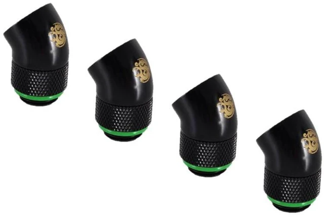 Alt view image 5 of 7 - Bitspower G1/4" Male to Female Extender Fitting, 45 Degree Rotary, Matte Black, 4-pack