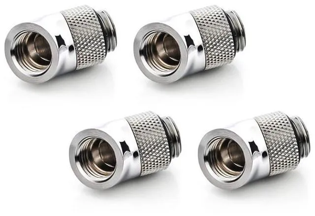Alt view image 5 of 7 - Bitspower G1/4" Male to Female Extender Fitting, 45 Degree Rotary, Silver Shining, 4-pack