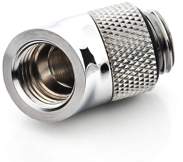 Alt view image 6 of 7 - Bitspower G1/4" Male to Female Extender Fitting, 45 Degree Rotary, Silver Shining, 4-pack
