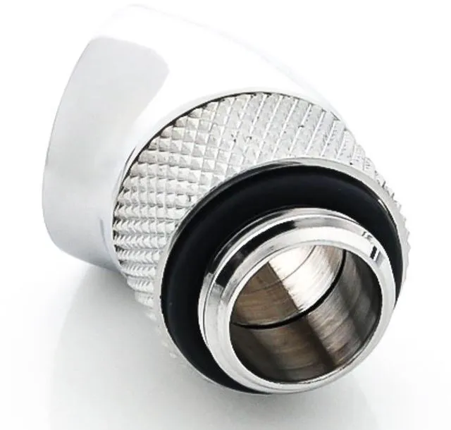 Alt view image 7 of 7 - Bitspower G1/4" Male to Female Extender Fitting, 45 Degree Rotary, Silver Shining, 4-pack