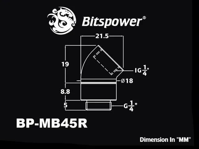 Alt view image 6 of 6 - Bitspower G1/4" Male to Female Extender Fitting, 45 Degree Rotary, Matte Black, 2-pack