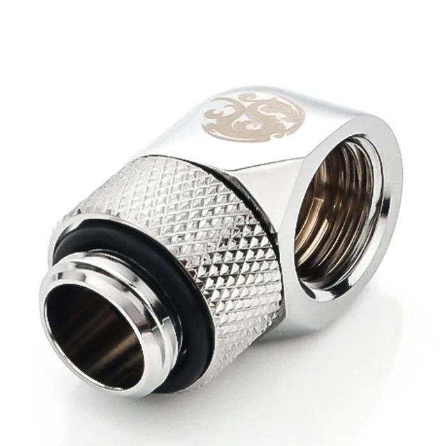 Alt view image 6 of 7 - Bitspower G1/4" Male to Female Extender Fitting, 90 Degree Rotary, Silver Shining, 4-pack