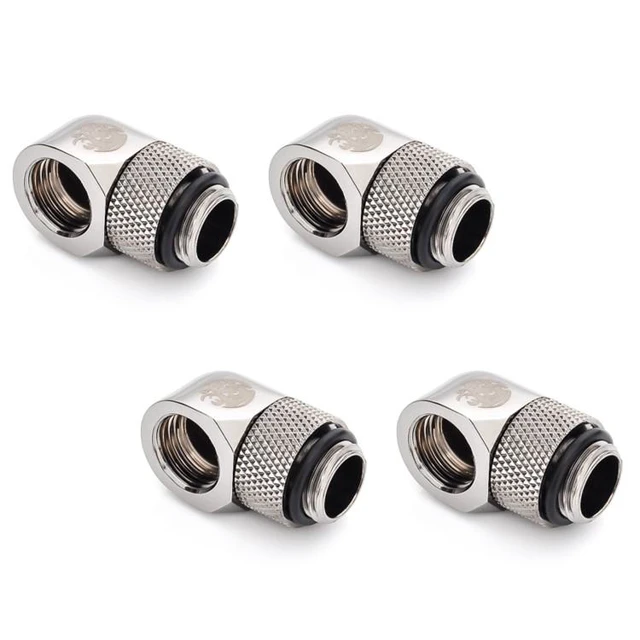 Alt view image 5 of 7 - Bitspower G1/4" Male to Female Extender Fitting, 90 Degree Rotary, Black Sparkle, 4-pack