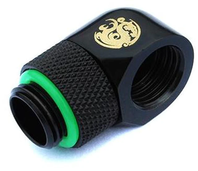 Alt view image 2 of 6 - Bitspower G1/4" Male to Female Extender Fitting, 90 Degree Rotary, Matte Black, 2-pack