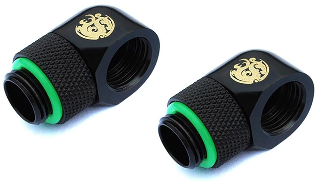 Main image of Bitspower G1/4" Male to Female Extender Fitting, 90 Degree Rotary, Matte Black, 2-pack