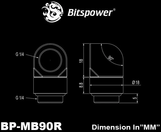 Alt view image 6 of 6 - Bitspower G1/4" Male to Female Extender Fitting, 90 Degree Rotary, Matte Black, 2-pack