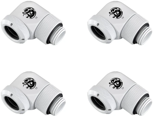 Alt view image 3 of 4 - Bitspower G1/4" to Enhance Multi-Link Adapter Fitting for 12mm OD Rigid Tubing, 90 Degree Rotary, Deluxe White, 4-pack