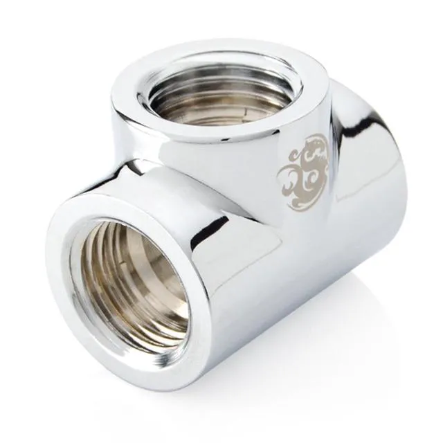 Alt view image 6 of 7 - Bitspower T-Block Fitting with Triple G1/4" Female, Silver Shining